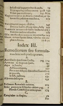 Index III. Remidiorum seu formularum hinc inde praescriptarum