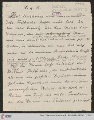Briefe von Max Wolf an Carl Zeiss: Brief von Max Wolf an Carl Zeiss (Jena)