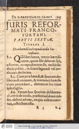 Juris Reformati Francofurtani Partis Sextae
