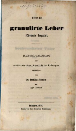 Ueber die granulirte Leber (Cirrhosis hepatis)