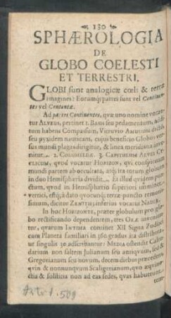 Sphaerologia De Globo Coelesti Et Terrestri.