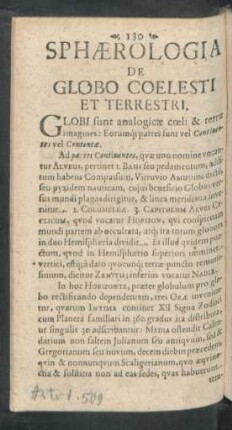 Sphaerologia De Globo Coelesti Et Terrestri.
