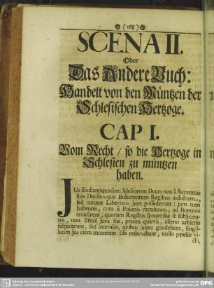 Scena II. Oder Das Andere Buch: Handelt von den Müntzen der Schlesischen Hertzoge