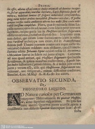 Observatio Secunda, Phosphoro Liquido.