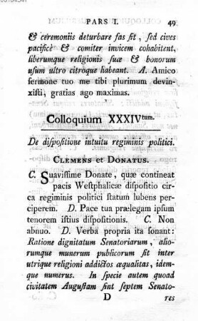 Colloquium XXXIV tum. De dispositione intuitu regiminis politici
