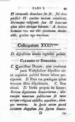 Colloquium XXXIV tum. De dispositione intuitu regiminis politici