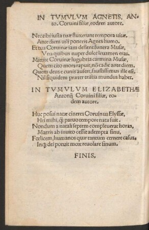 In Tumulum Elizabethae ...