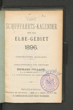 Schifffahrts-Kalender für das Elbe-Gebiet 1896. Vierzehnter Jahrgang.