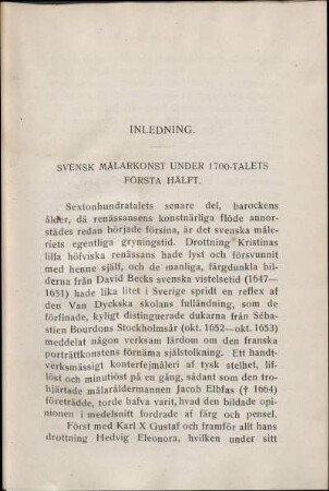 Inledning. Svensk Målarkonst Under 1700-Talets Första Hälft.