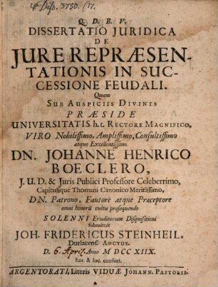 Diss. iur. de iure repraesentationis in successione feudali