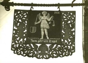 Wirtshausschild, Anhänger "Zum goldenen Engel". Schmiedeeisen. Vergl. FIg2 33