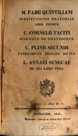 M. Fabii Quintiliani Institutionis oratoriae libri decimus