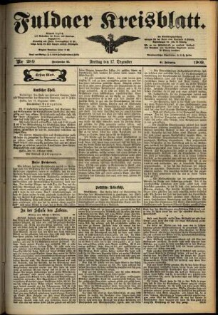 Erste Ausgabe vom Freitag, den 17. Dezember 1909.