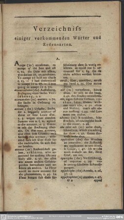 Verzeichniss einiger vorkommenden Wörter und Redensarten