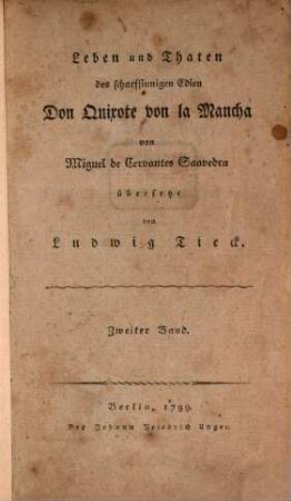 Leben und Thaten des scharfsinnigen Edlen Don Quixote von la Mancha, 2