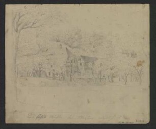 Ansicht von einer Mühle bei Meißen, Handzeichnung, 1870 : Die Berthe Mühle bei Meißen, südlich. - [S.l.] , 1870. - 1 Kunstbl. : Bleistiftzeichng. ; Blattgr. 25 x 21 cm