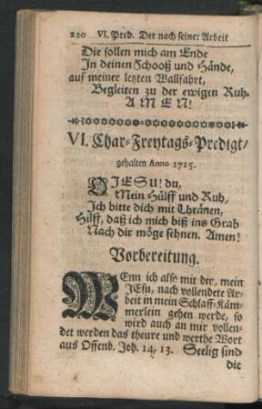 VI. Char-Freytags-Predigt, gehalten Anno 1715.