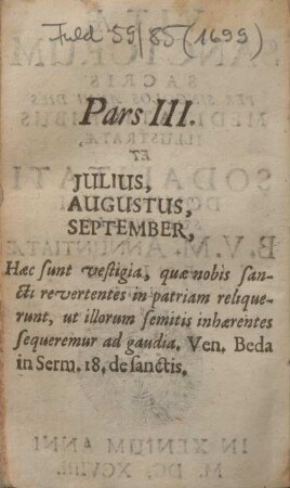 Pars III. Julius, Augustus, Septembris.