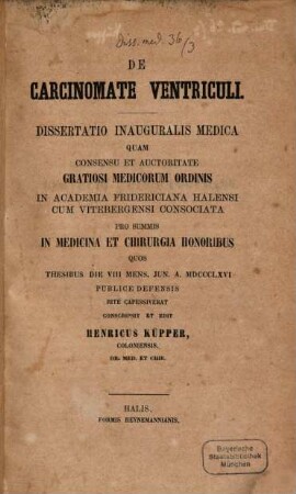 De carcinomate ventriculi : Diss. inaug. med.