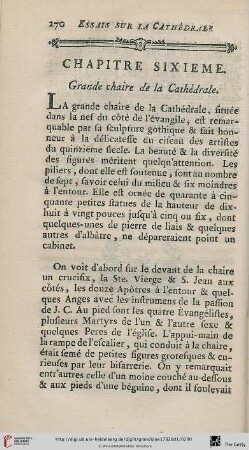 Chapitre sixieme: Grande chaire de la Cathédrale