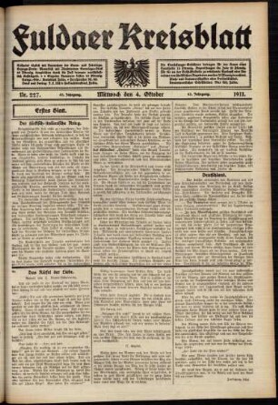 Erste Ausgabe vom Mittwoch, den 04. Oktober 1911.