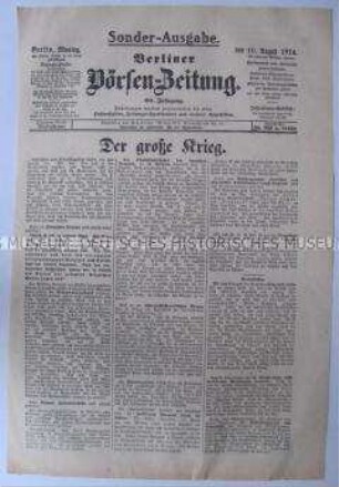Sonder-Ausgabe der "Berliner Börsen-Zeitung" zum Kriegsgeschehen