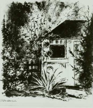 Gartenlaube mit Sonnenblumen