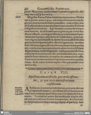 Caput VIII. Quid fonticulus artificialis, quot modis efformetur, & quae circa administrationem consideranda