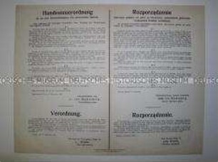 Maueranschlag mit zwei Verordnungen über die Erhebung einer Hundesteuer (zweisprachig, deutsch und polnisch)