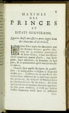 Quatre choses necessaires pour juger bien des Maximes d'un Prince.