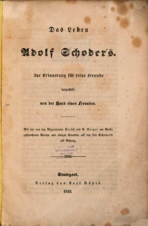 Das Leben Adolf Schoder's