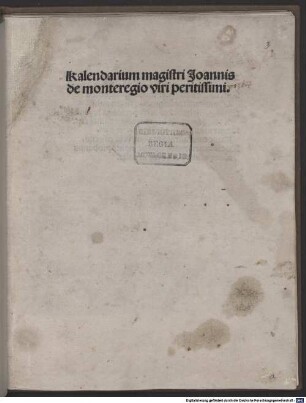 Kalendarium : mit Gedicht auf das Werk ‘Aureus hic liber est ...’