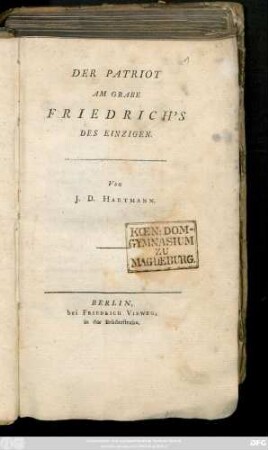 Der Patriot Am Grabe Friedrich's Des Einzigen
