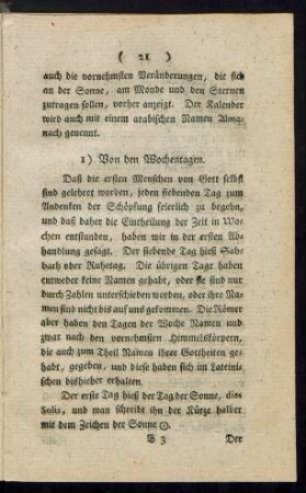 1. Von den Wochentagen.