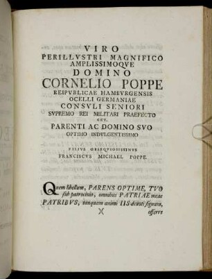 Viro Perillustri Magnifico Domino Cornelio Poppe [...]