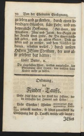 Ordnung, des Kinder-Tauffs