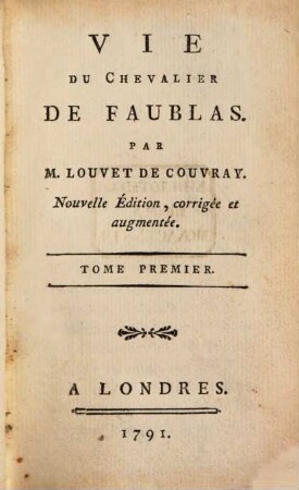 Vie Du Chevalier De Faublas, 1