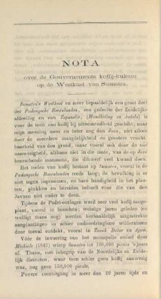 Nota over de Gouvernements koffij-kultuur op de Westkust van Sumatra