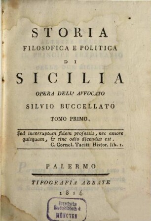 Storia filosofica e politica di Sicilia : Opera. 1
