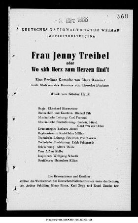 Frau Jenny Treibel oder Wo sich Herz zum Herzen find't