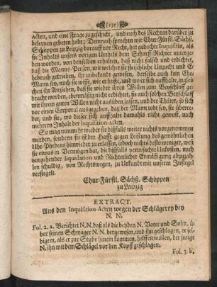 Extract. Aus den Inquisition-Acten wegen der Schlägerey bey N. N.