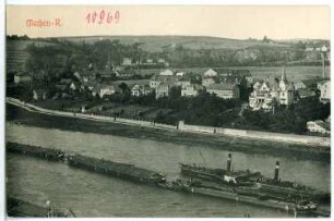Meißen. Meißen Rechts - Elbe mit Schleppzug Adler