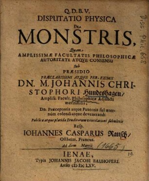 Disputatio Physica De Monstris