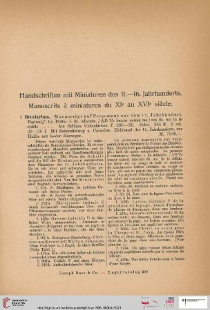 Handschriften mit Miniaturen des 11.-16. Jahrhunderts (Nr. 1-33)