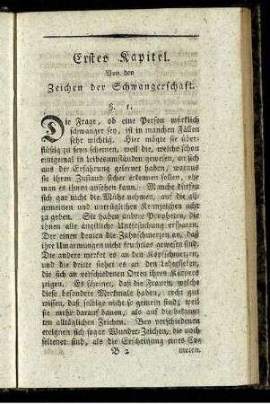 Erstes Kapitel. Von den Zeichen der Schwangerschaft. §. 1. - §. 6.