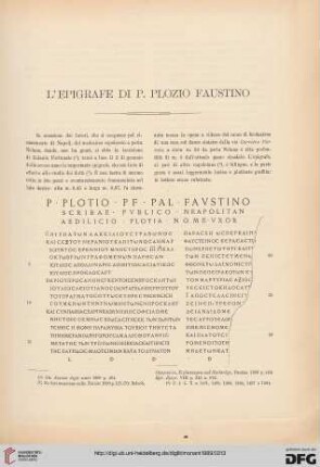 1: L' epigrafe di P. Plozio Faustino