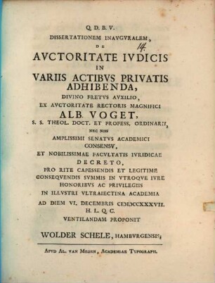 Diss. inaug. de auctoritate iudicis in variis actibus privatis adhibenda