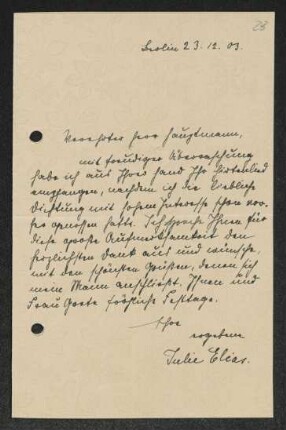 Brief von Julie Elias an Gerhart Hauptmann