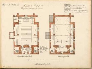 Märkische Dorfkirche Monatskonkurrenz Januar 1905: Grundriss Erdgeschoss, Emporengeschoss 1:150; Maßstabsleiste