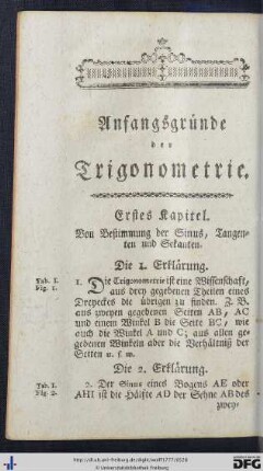 Anfangsgründe der Trigonometrie.
